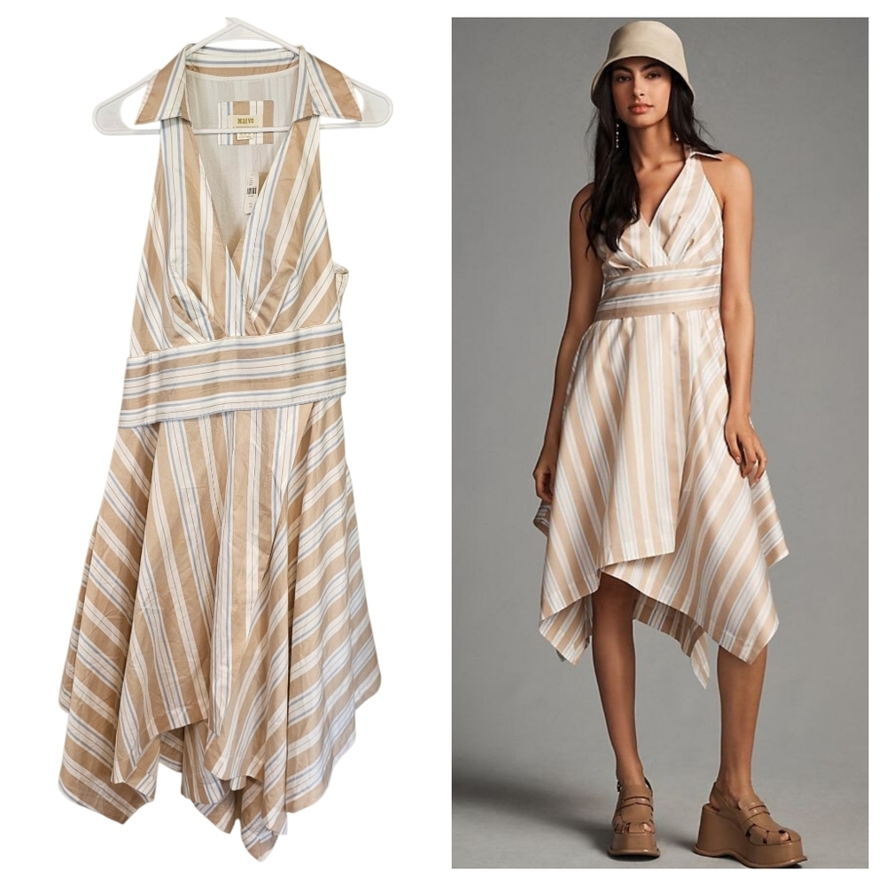 Maeve Anthro Handkerchief Hem Asymmetrical Wrap Skirt Dress Striped Retro